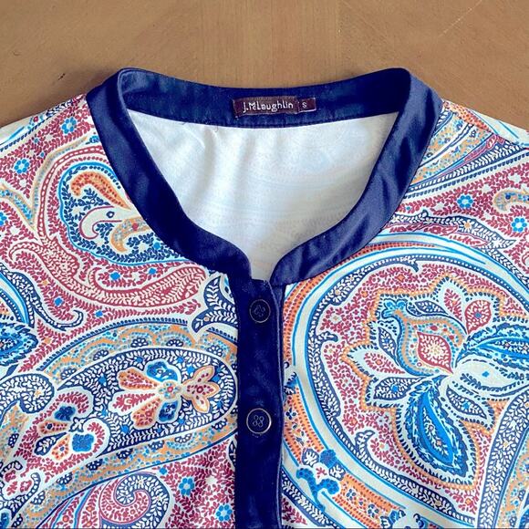 J. McLaughlin Women's  Small Catalina Henley Paisley Snap Tunic Blue Orange - Picture 7 of 7